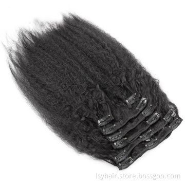 Wholesale Afro Kinky Straight Clip Ins Hair Extensions 100% Virgin Human Hair, Clip In 7PCS Per Set Full Head For Black Women